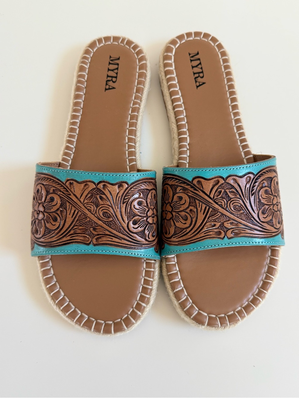 Tooled leather sandals
